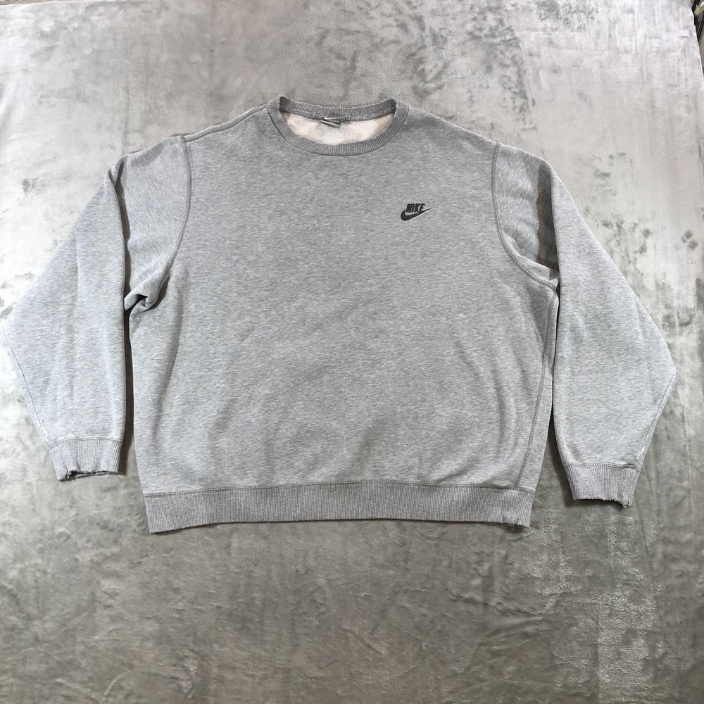 Vintage Nike Sweatshirt Mens XL Gray Swoosh Logo Fleece Crewneck Pullover Y2K